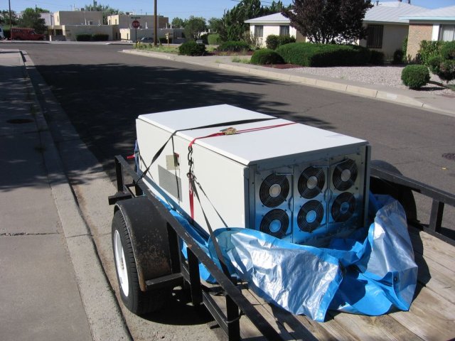 The NAS/SAN sitting on the trailer as far as we could get it.