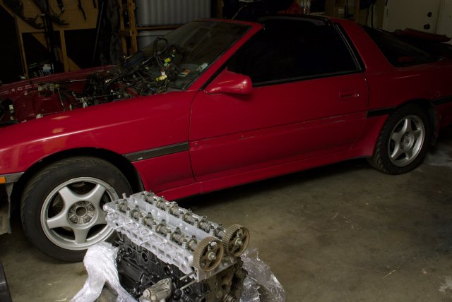 After I'd gotten the block back from the shop, it's still in the seran wrap, sitting on a tire.