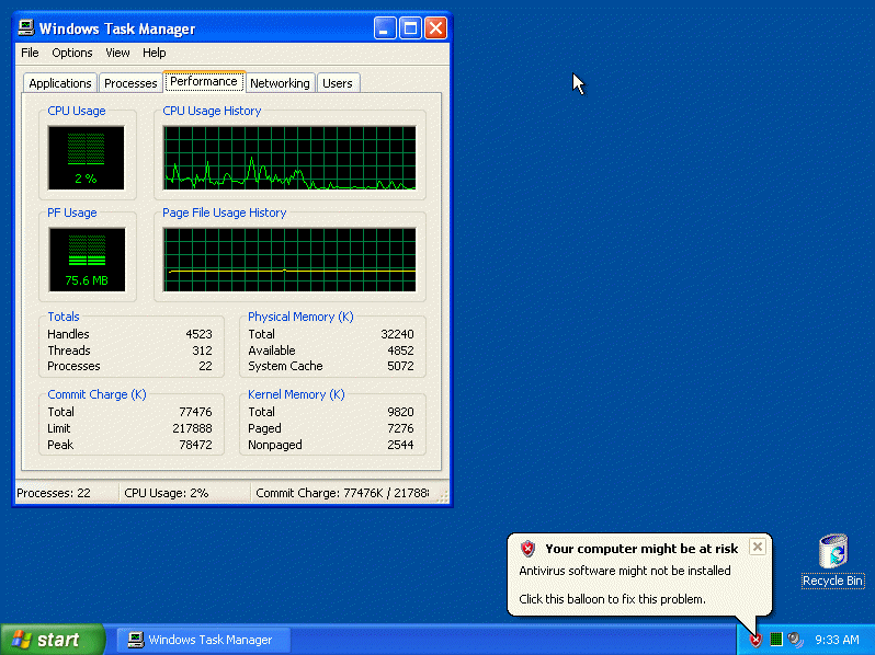 Sitting Idle with 32Mb of Ram. You can see with this theme my base Memory seems to hover around 75Mb.