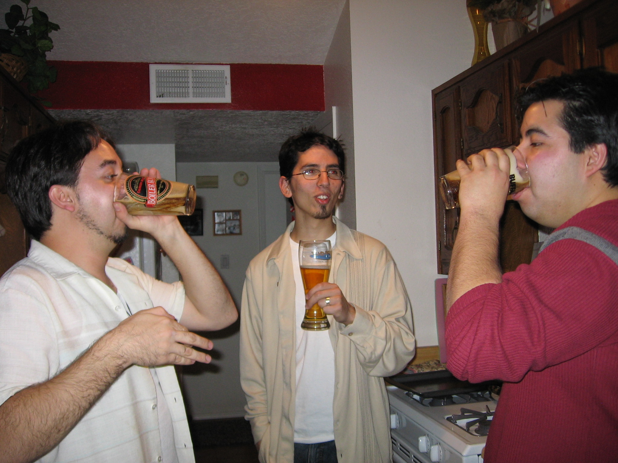 Cory looking very confused by Car Bombs. James on the left, Winning. It's all on the 3 finger, wrist action.