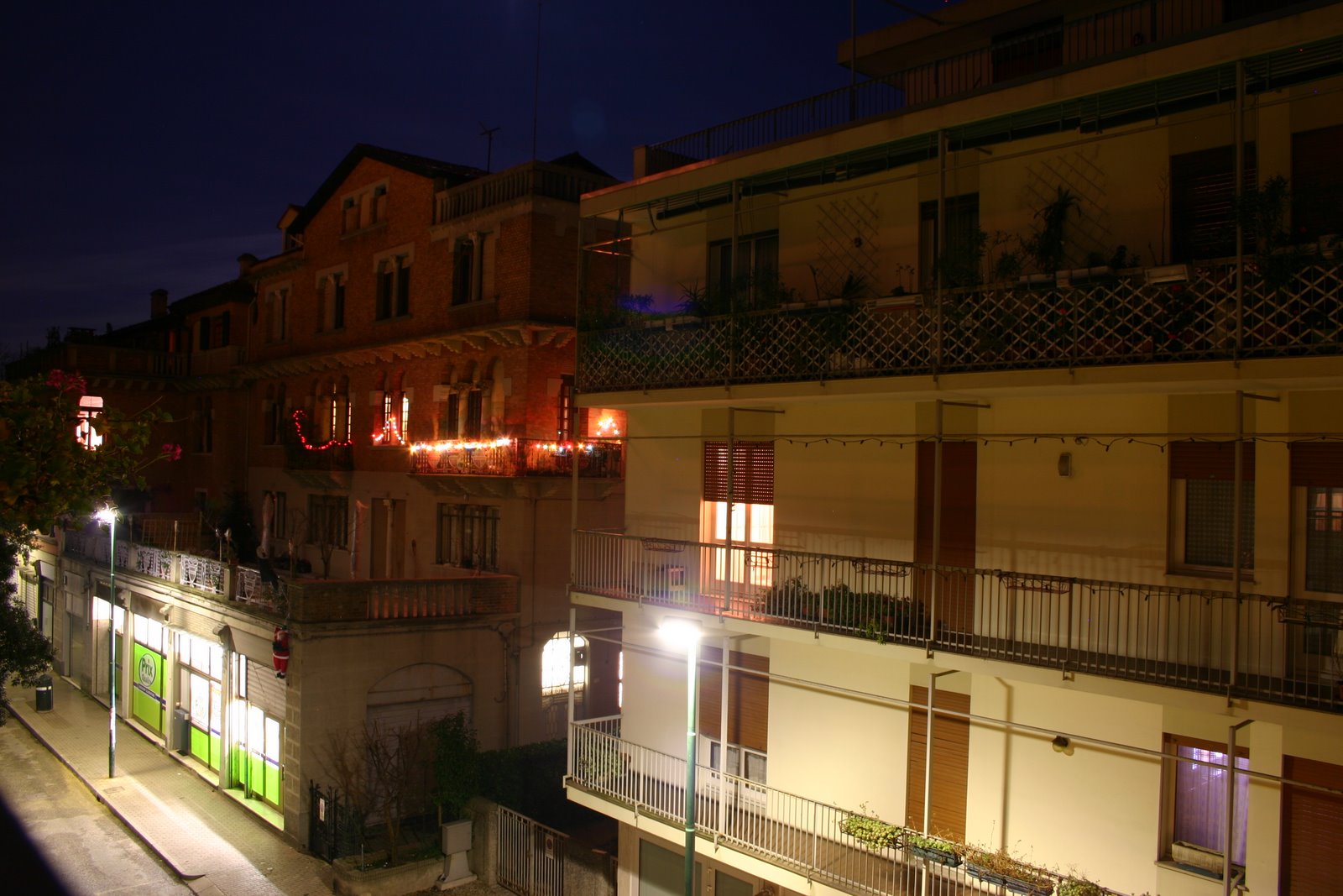 A view from the balcony at night.