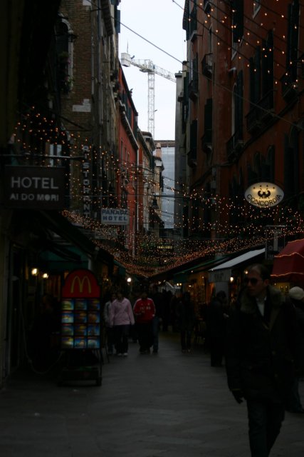 Christmas lighted walkway.  One of the main ones leading into the square.