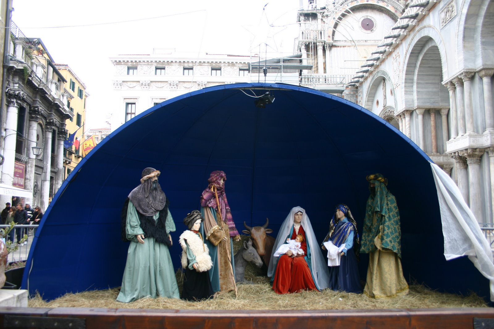 The nativity set up right by the Basilica.