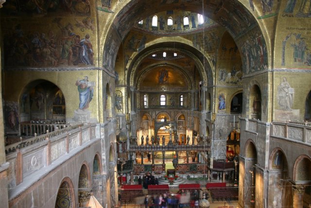 A view from upstairs facing the altar in the Bacilica.