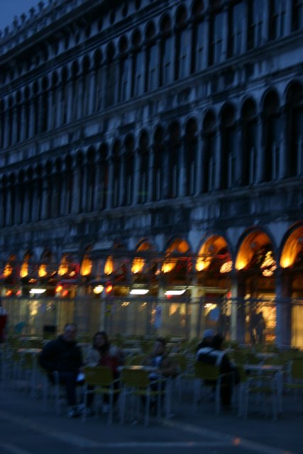 Blurry but pretty.  The Square at dusk.