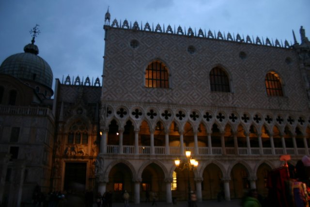 Dusk and lights shows from the windows.