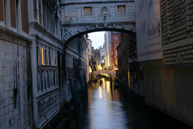 Dusk shot over that first bridge headed towards St. Mark's Square.