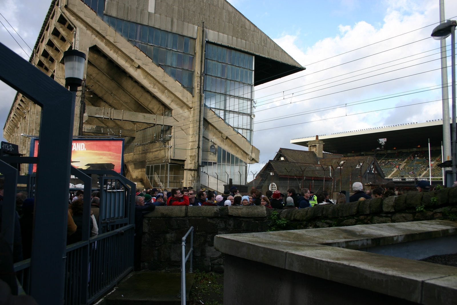 Lansdowne Road Stadium for the Leinster v. Ulster match.  This stadium is the oldest rugby stadium in the world.