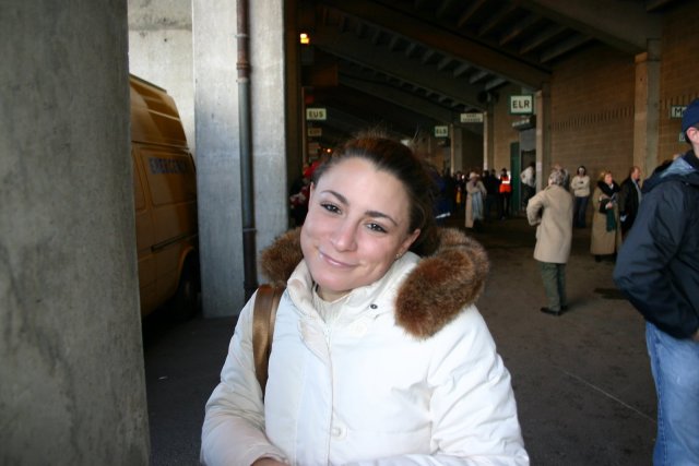 Leilani outside the stands at the match.