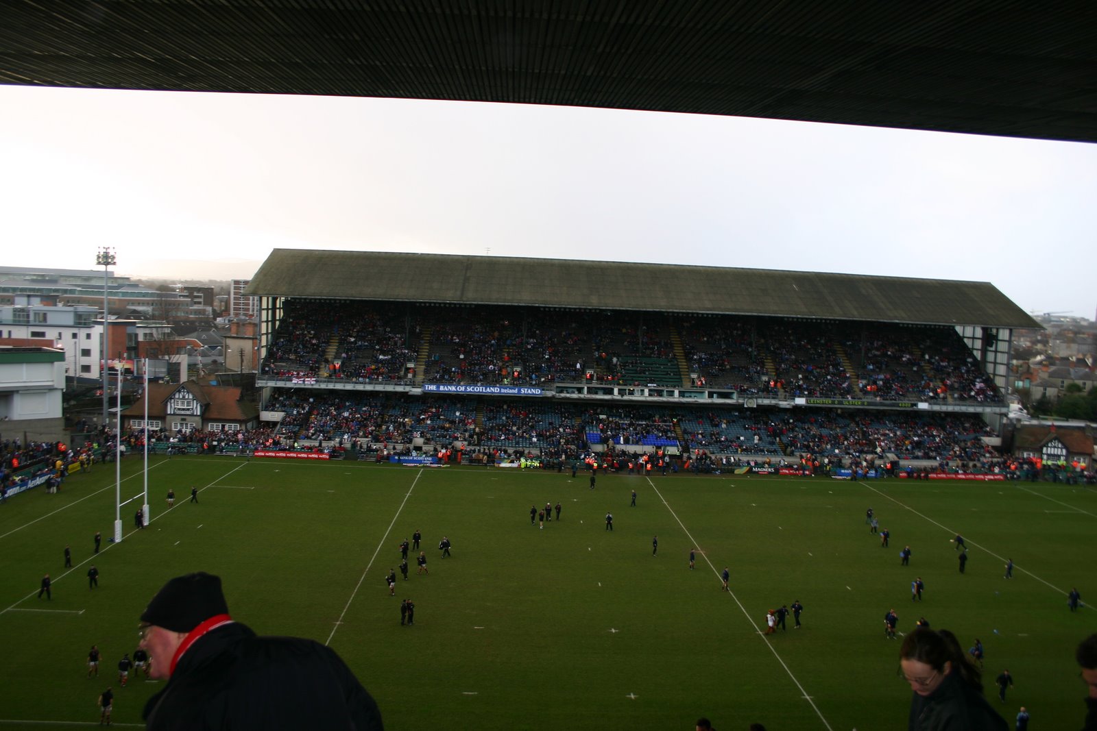 The view from our seats.  First half.  Leinster on right and Ulster on left.