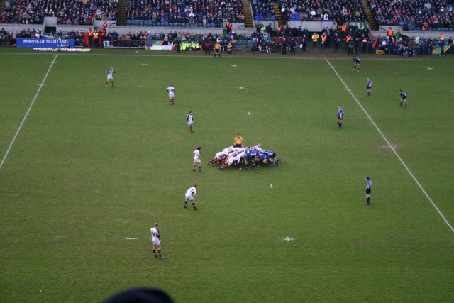 This is called a scrum.  Ulster left (in white) and Leinster right (in blue).