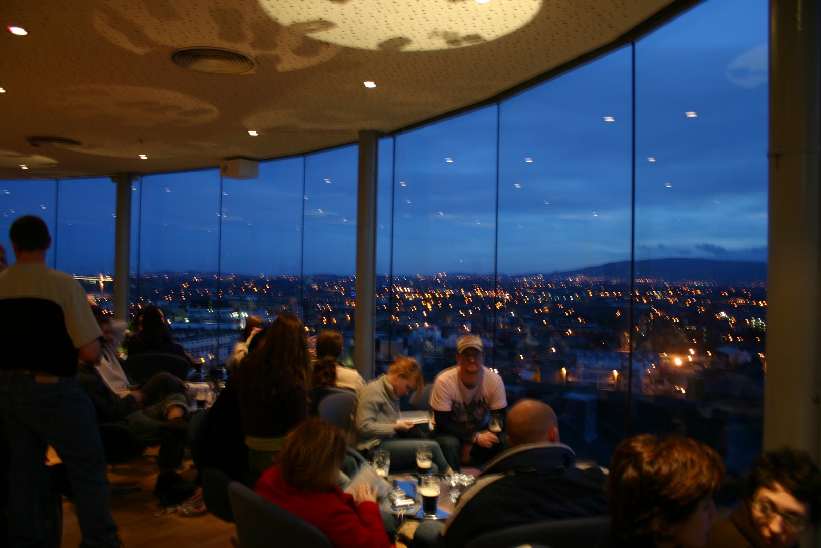 In the gravity bar at the 7th floor of the Guinness Storehouse.  This is where I got my free pint.