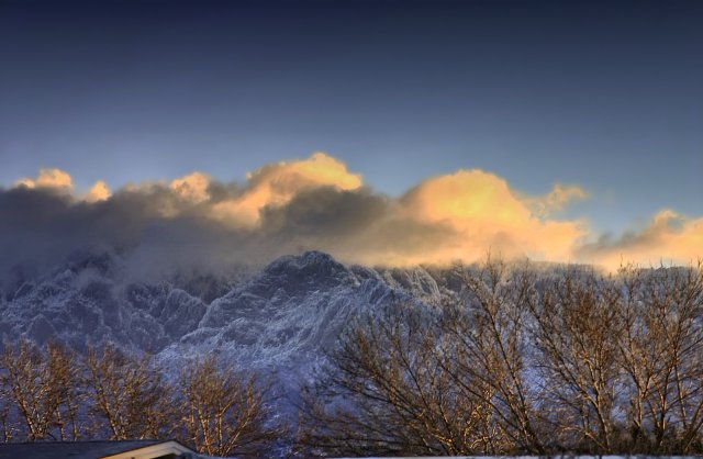 Sandias in snow at Sunrise