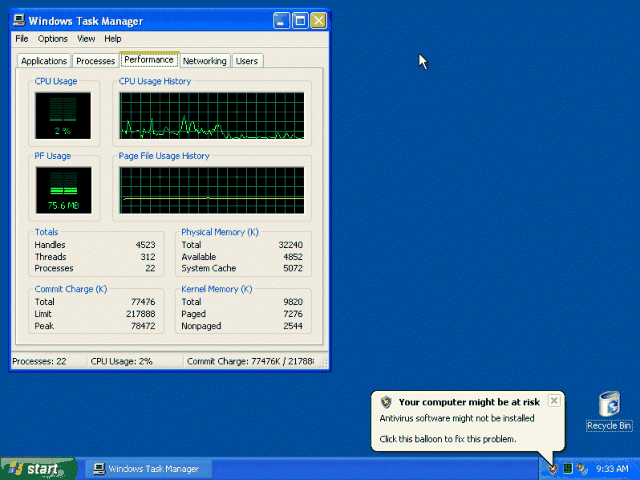 Sitting Idle with 32Mb of Ram. You can see with this theme my base Memory seems to hover around 75Mb.